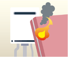 いらなくなったマットレスを給湯器に立てかけた状態で使用していたら、マットレスが燃え、火災が発生した。