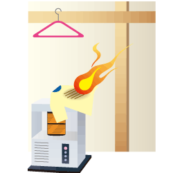 When a user was drying clothes right above a gas heater, the clothes dropped on the heater and caused a fire.