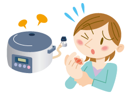 A gas rice cooker was used while foreign matter was attached to a sensor, meaning that the sensor could not properly detect temperature. As a result, equipment's main body became excessively hot, and the user was burned.