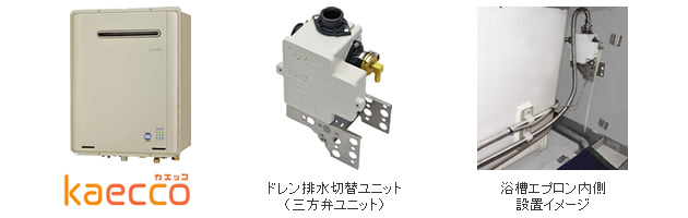 ドレン排水切替ユニット(三方弁ユニット) 浴槽エプロン内側設置イメージ