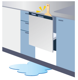 Since a user left a dish stuck in the door when using the dishwasher, a large amount of water leakage occurred.
