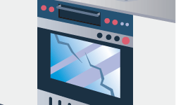 Corrosion made a hole on a burner and caused a gas leak. This induced abnormal ignition, which resulted in a crack on the oven’s front glass.