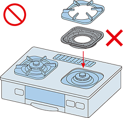 Do not place commercially available aluminum foil ladles on top of the ladle tray. Doing so may lead to ignition failure, carbon monoxide poisoning, or abnormal overheating.