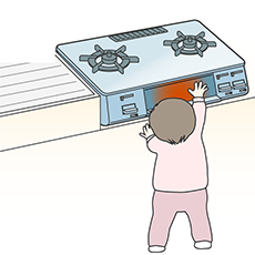 Do not leave young children alone near the stove, or allow them to touch it. Otherwise, there could be unexpected accidents, such as burns and other injuries. The surface plate, grates, and grill parts will remain hot for a while after use. Especially watch out for children reaching up and walking by, as the glass part of the grill door may still be hot.