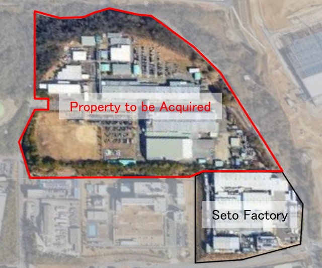 Location and scale of existing Seto Factory and property to be acquired