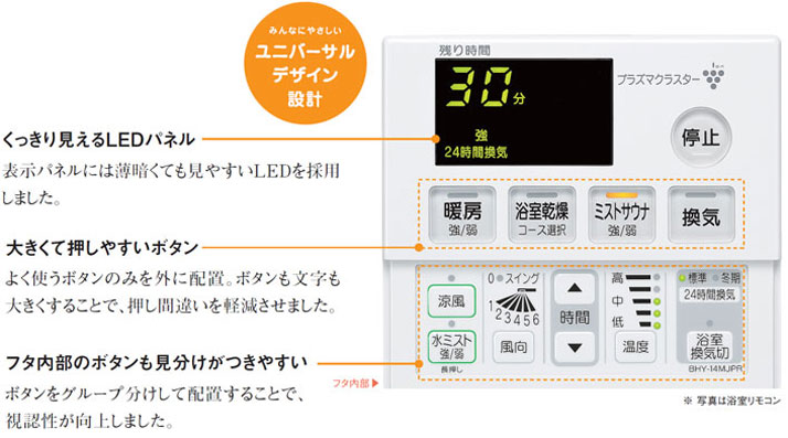 ◎くっきり見えるLEDパネル 表示パネルには薄暗くても見やすいLEDを採用しました。◎大きくて押しやすいボタン よく使うボタンのみを外に配置。ボタンも文字も大きくすることで、押し間違いを軽減させました。◎フタ内部のボタンも見分けがつきやすい ボタンをグループ分けして配置することで、視認性が向上しました。