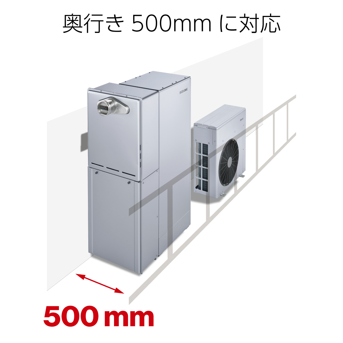 奥行き500mmに対応